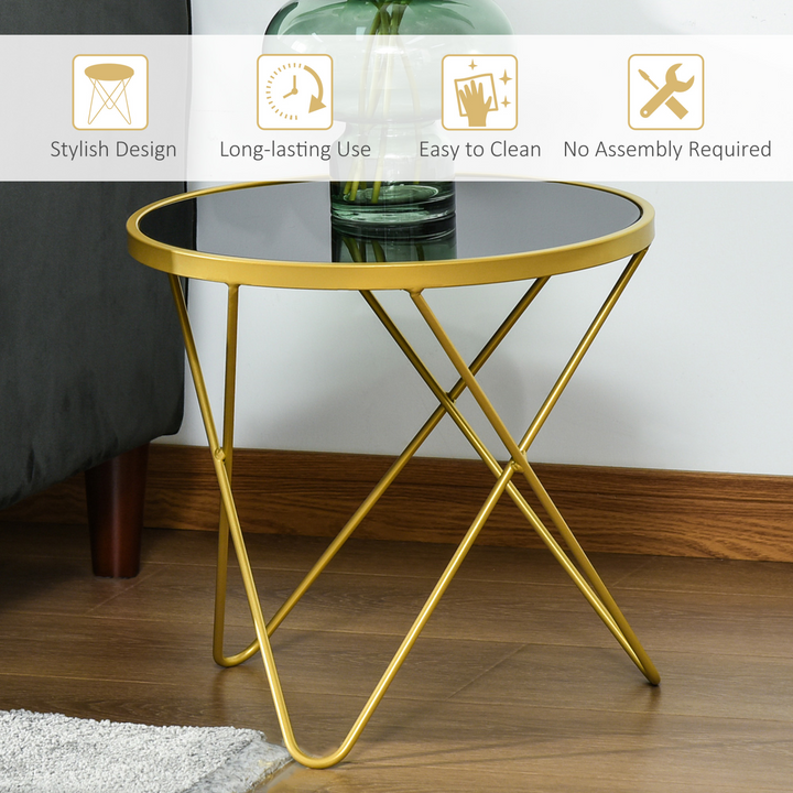 Modern Accent End Side Table with Tempered Glass Top and Golden Metal Legs – Perfect for Living Room or Office - Premium  from Home Treasures - Just £36.99! Shop now at Home Treasures