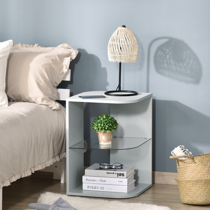 Modern Grey Side Table with 3 Layers and Glass Shelf - Perfect for Living Room or Bedroom - Premium  from Home Treasures - Just £47.99! Shop now at Home Treasures