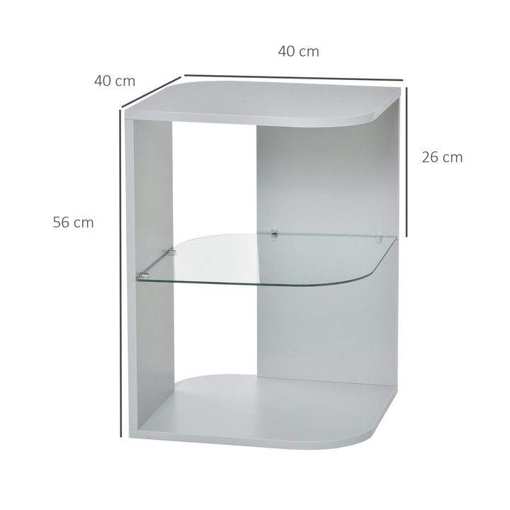 Modern Grey Side Table with 3 Layers and Glass Shelf - Perfect for Living Room or Bedroom - Premium  from Home Treasures - Just £47.99! Shop now at Home Treasures