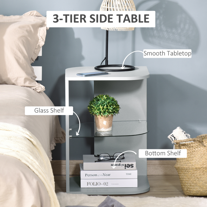 Modern Grey Side Table with 3 Layers and Glass Shelf - Perfect for Living Room or Bedroom - Premium  from Home Treasures - Just £47.99! Shop now at Home Treasures