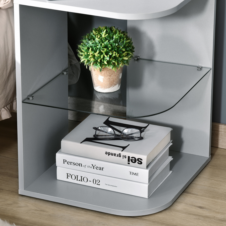 Modern Grey Side Table with 3 Layers and Glass Shelf - Perfect for Living Room or Bedroom - Premium  from Home Treasures - Just £47.99! Shop now at Home Treasures