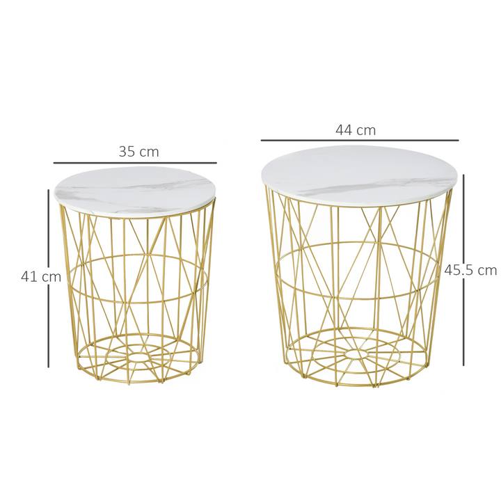 Set of 2 Nesting Side Tables with Storage - Round End Coffee Tables - White with Marble Effect - Premium  from Home Treasures - Just £66.99! Shop now at Home Treasures