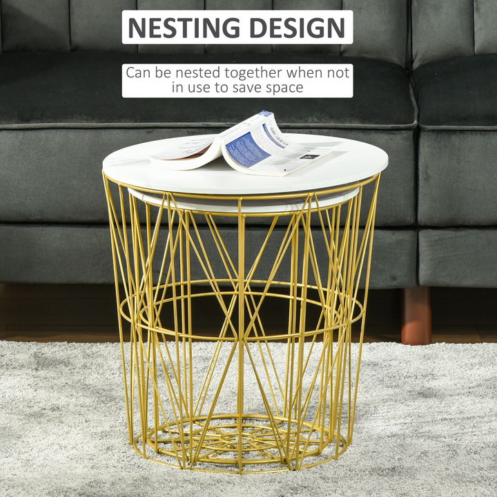 Set of 2 Nesting Side Tables with Storage - Round End Coffee Tables - White with Marble Effect - Premium  from Home Treasures - Just £66.99! Shop now at Home Treasures