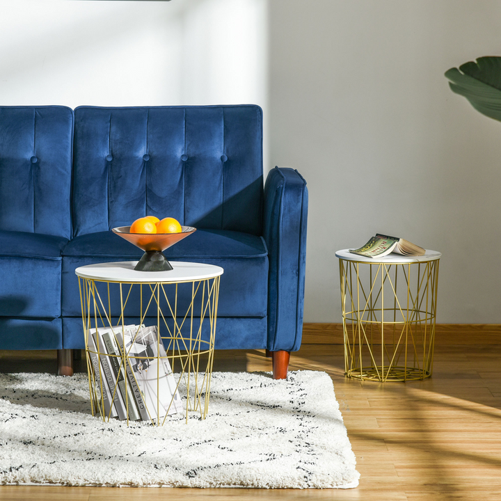 Set of 2 Nesting Side Tables with Storage - Round End Coffee Tables - White with Marble Effect - Premium  from Home Treasures - Just £66.99! Shop now at Home Treasures