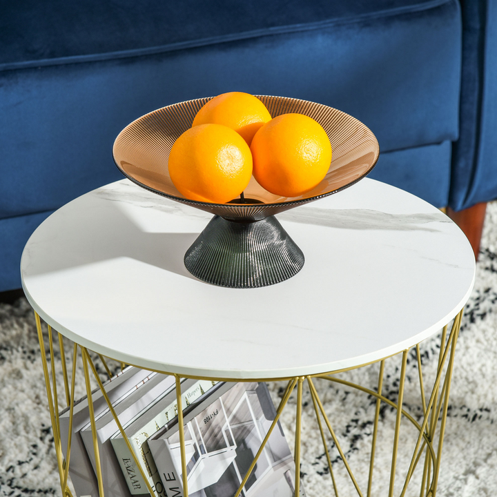 Set of 2 Nesting Side Tables with Storage - Round End Coffee Tables - White with Marble Effect - Premium  from Home Treasures - Just £66.99! Shop now at Home Treasures