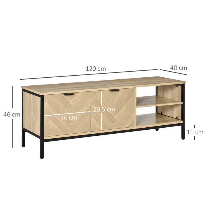 Stylish Double Door TV Cabinet Stand with Adjustable Storage Shelves - Natural Wood Finish (120 x 40 x 46 cm) - Premium  from Home Treasures - Just £95.99! Shop now at Home Treasures