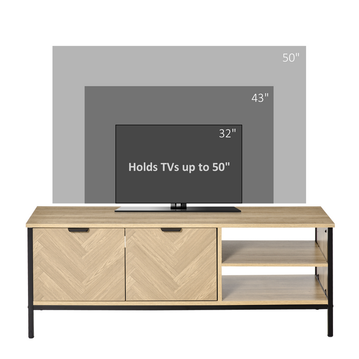 Stylish Double Door TV Cabinet Stand with Adjustable Storage Shelves - Natural Wood Finish (120 x 40 x 46 cm) - Premium  from Home Treasures - Just £95.99! Shop now at Home Treasures