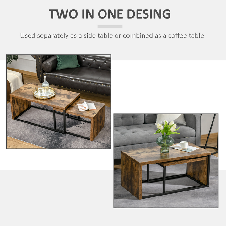 Set of 2 Coffee Tables Industrial Style Tea Table, Side Table Black & Brown - Premium  from Home Treasures - Just £86.99! Shop now at Home Treasures