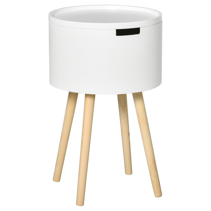 Modern White Side Table with Hidden Storage - Round Nightstand with Removable Tray for Living Room & Children's Room - Premium  from Home Treasures - Just £58.99! Shop now at Home Treasures