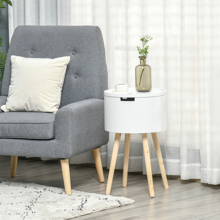 Modern White Side Table with Hidden Storage - Round Nightstand with Removable Tray for Living Room & Children's Room - Premium  from Home Treasures - Just £58.99! Shop now at Home Treasures