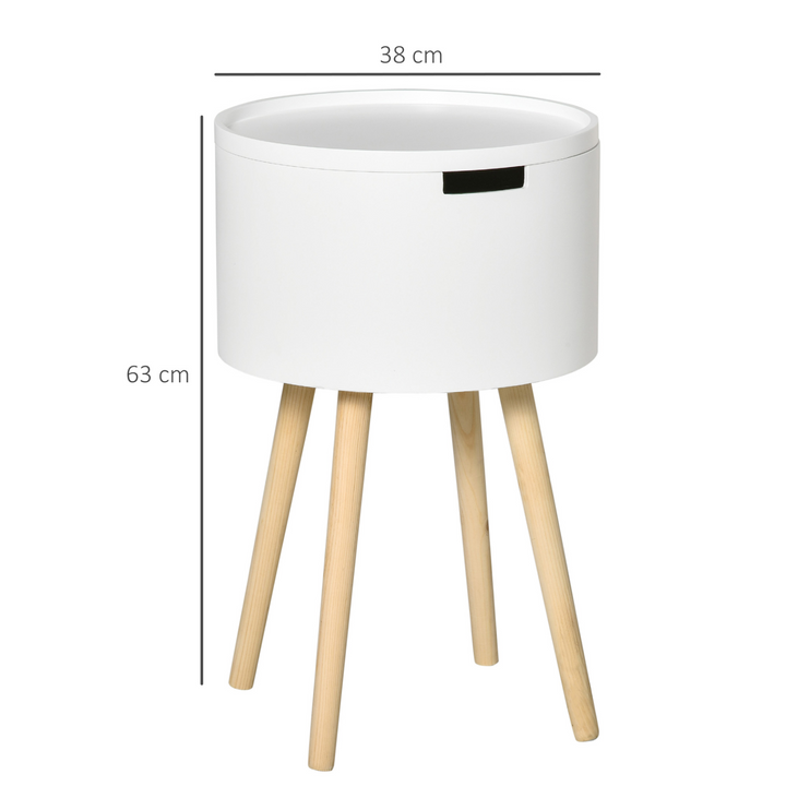 Modern White Side Table with Hidden Storage - Round Nightstand with Removable Tray for Living Room & Children's Room - Premium  from Home Treasures - Just £58.99! Shop now at Home Treasures