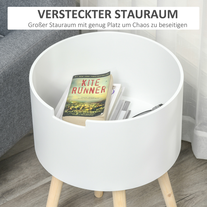 Modern White Side Table with Hidden Storage - Round Nightstand with Removable Tray for Living Room & Children's Room - Premium  from Home Treasures - Just £58.99! Shop now at Home Treasures