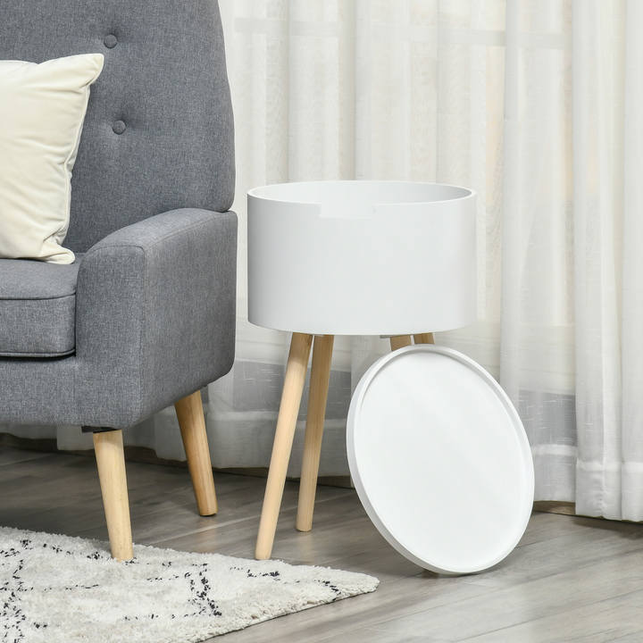 Modern White Side Table with Hidden Storage - Round Nightstand with Removable Tray for Living Room & Children's Room - Premium  from Home Treasures - Just £58.99! Shop now at Home Treasures