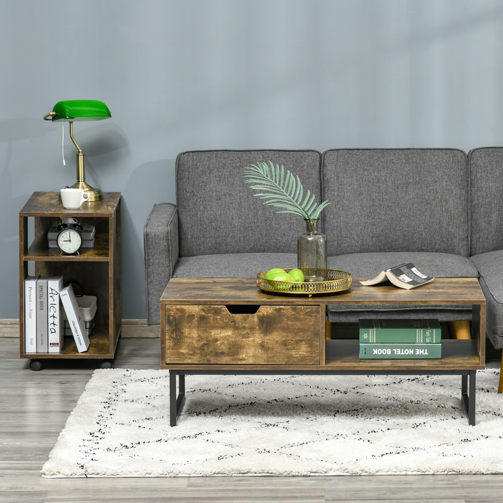 Industrial Style Coffee Table Wooden End Table with Shelf and Drawer - Premium  from Home Treasures - Just £87.99! Shop now at Home Treasures