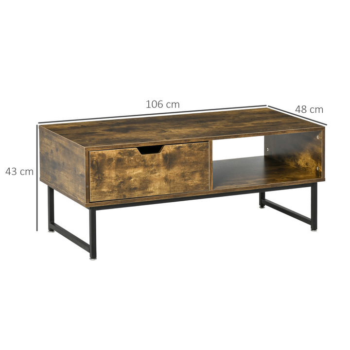 Industrial Style Coffee Table Wooden End Table with Shelf and Drawer - Premium  from Home Treasures - Just £87.99! Shop now at Home Treasures