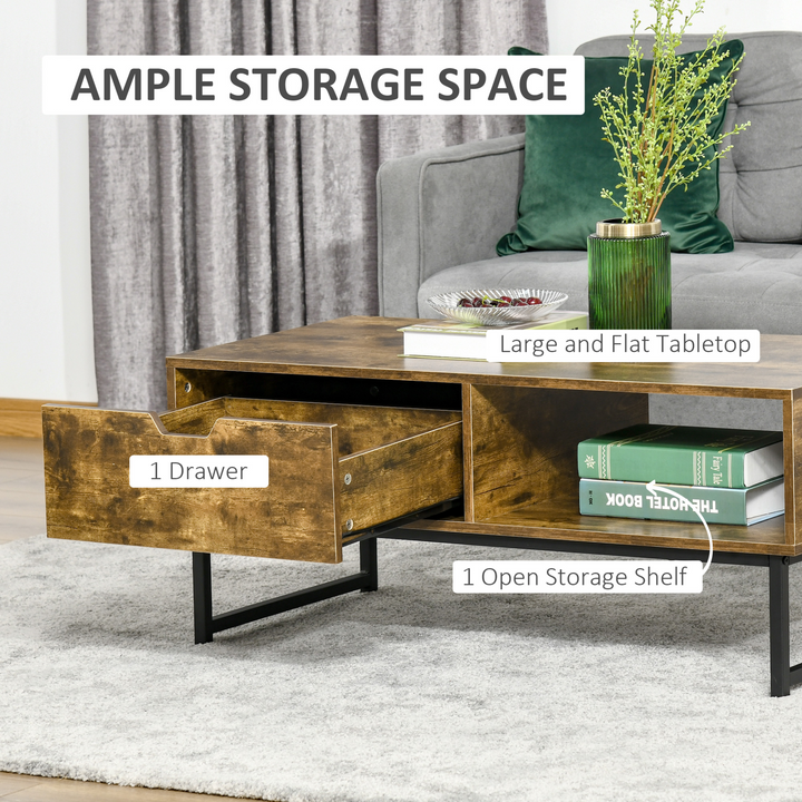 Industrial Style Coffee Table Wooden End Table with Shelf and Drawer - Premium  from Home Treasures - Just £87.99! Shop now at Home Treasures