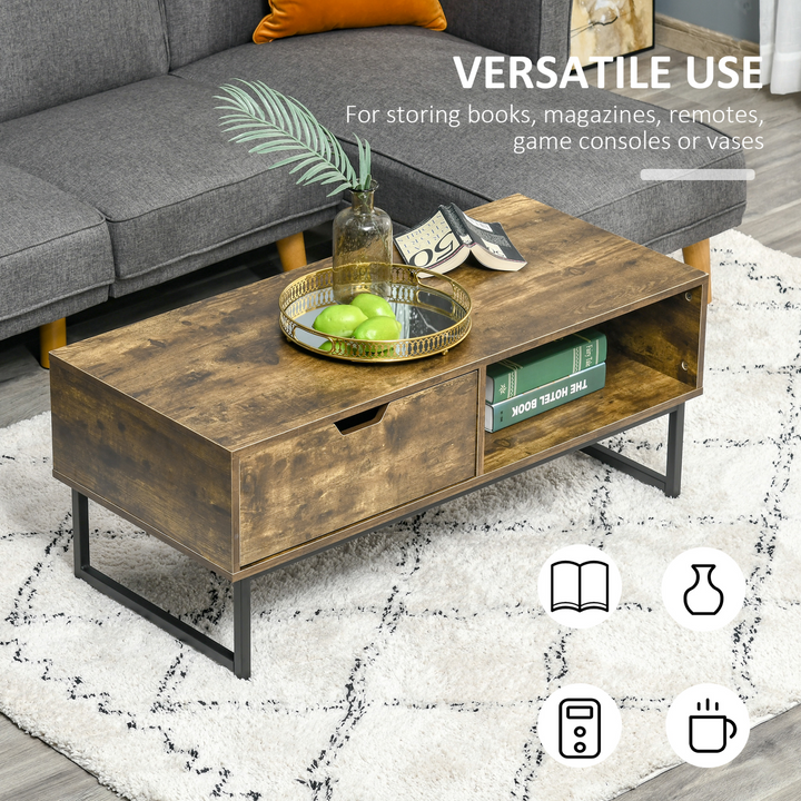 Industrial Style Coffee Table Wooden End Table with Shelf and Drawer - Premium  from Home Treasures - Just £87.99! Shop now at Home Treasures