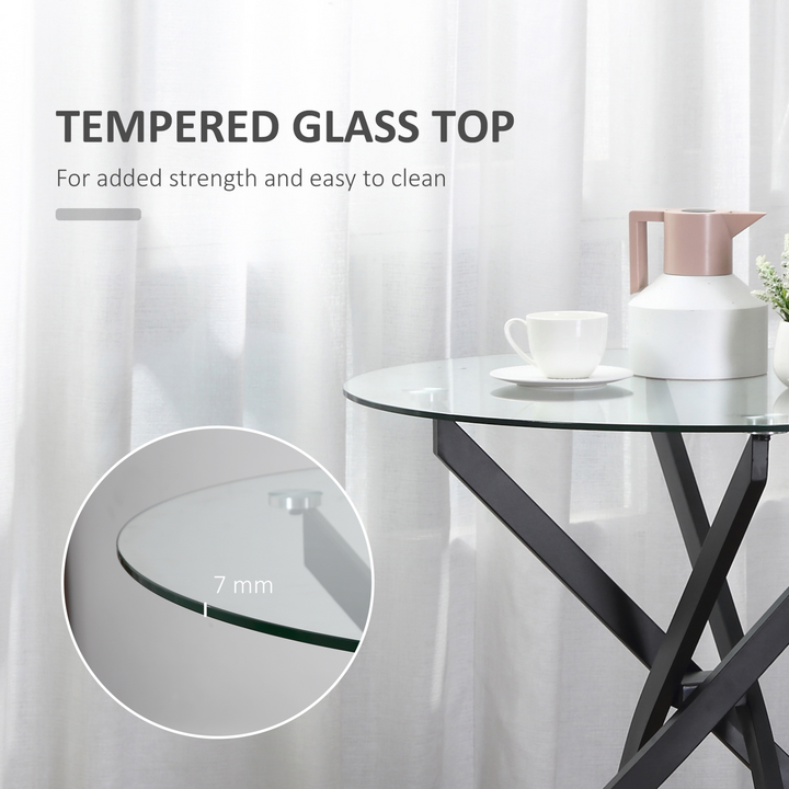 Modern Round Side Table with Clear Tempered Glass Top, Perfect for Dining Room and Living Room Furniture, Black - Premium  from Home Treasures - Just £93.99! Shop now at Home Treasures