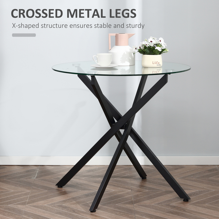 Modern Round Side Table with Clear Tempered Glass Top, Perfect for Dining Room and Living Room Furniture, Black - Premium  from Home Treasures - Just £93.99! Shop now at Home Treasures