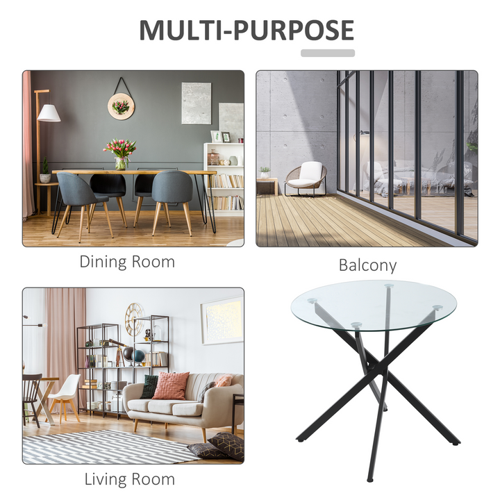 Modern Round Side Table with Clear Tempered Glass Top, Perfect for Dining Room and Living Room Furniture, Black - Premium  from Home Treasures - Just £93.99! Shop now at Home Treasures