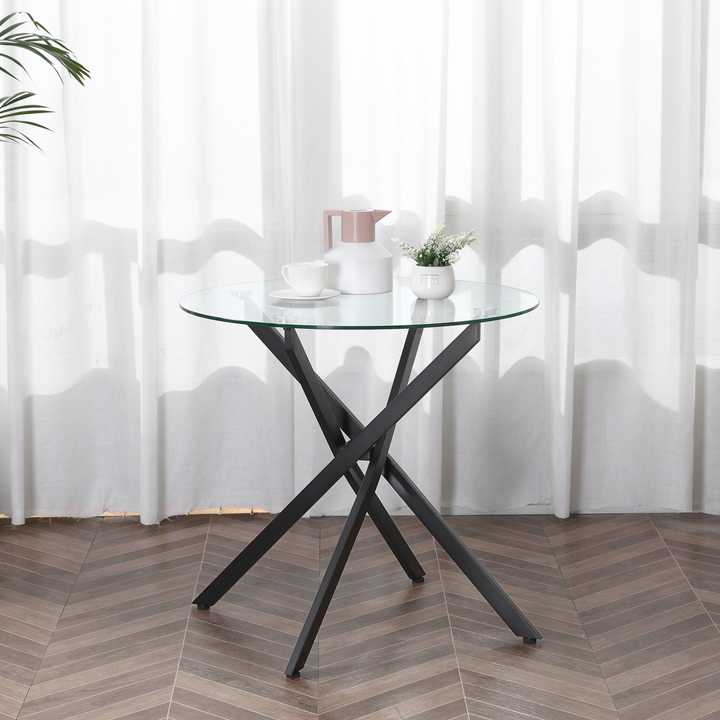 Modern Round Side Table with Clear Tempered Glass Top, Perfect for Dining Room and Living Room Furniture, Black - Premium  from Home Treasures - Just £93.99! Shop now at Home Treasures