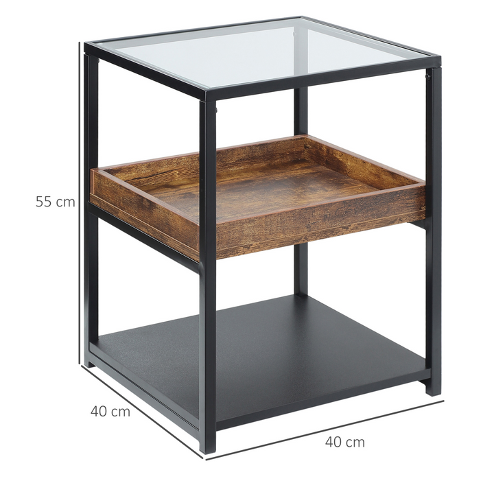 Industrial Side Table, 3-Tier End Table with Storage Shelves, Rustic Brown Nightstand for Bedroom & Living Room - Modern Design with Steel Frame - Premium  from Home Treasures - Just £58.99! Shop now at Home Treasures