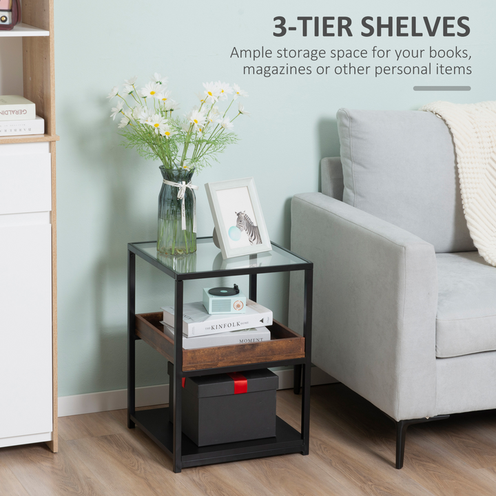 Industrial Side Table, 3-Tier End Table with Storage Shelves, Rustic Brown Nightstand for Bedroom & Living Room - Modern Design with Steel Frame - Premium  from Home Treasures - Just £58.99! Shop now at Home Treasures