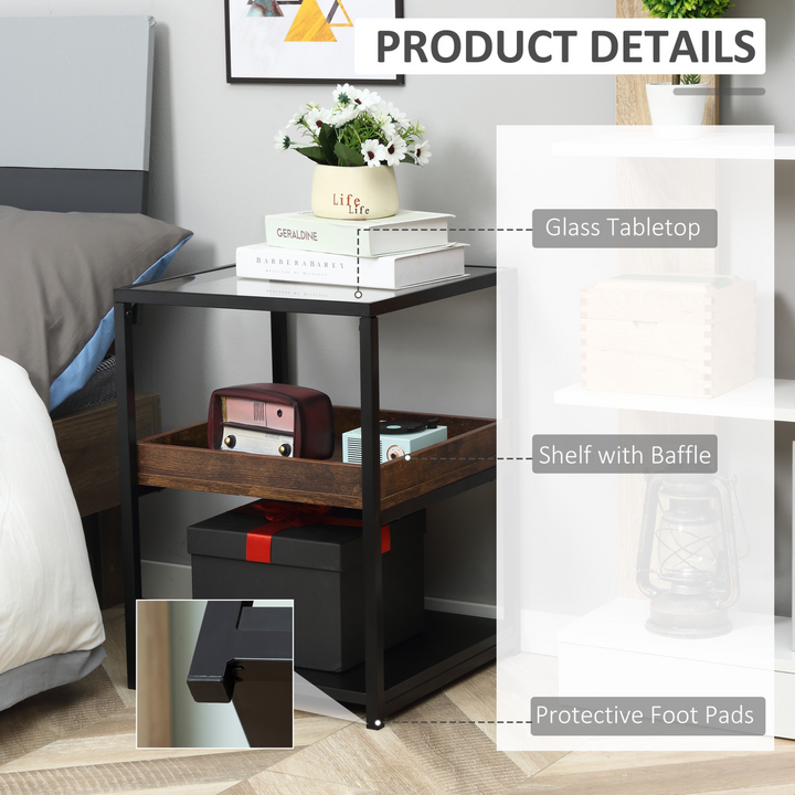 Industrial Side Table, 3-Tier End Table with Storage Shelves, Rustic Brown Nightstand for Bedroom & Living Room - Modern Design with Steel Frame - Premium  from Home Treasures - Just £58.99! Shop now at Home Treasures