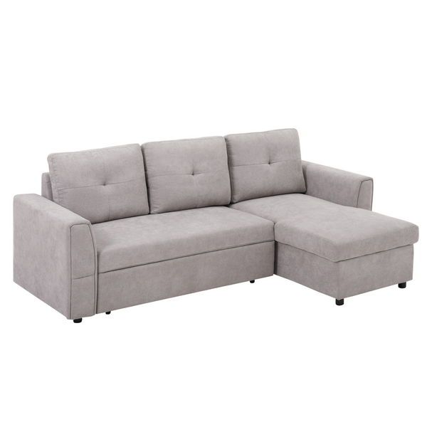 Luxurious Grey Linen-Look L-Shaped Sofa Bed w/ Storage | Reversible Sectional Sleeper Futon for Studio Apartments - Premium  from Home Treasures - Just £767.99! Shop now at Home Treasures