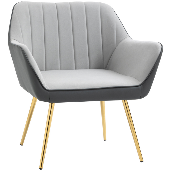 Modern Velvet Armchair with Gold Steel Legs in Light Grey – Luxurious Upholstered Accent Chair for Living Room & Bedroom - Premium  from Home Treasures - Just £121.99! Shop now at Home Treasures