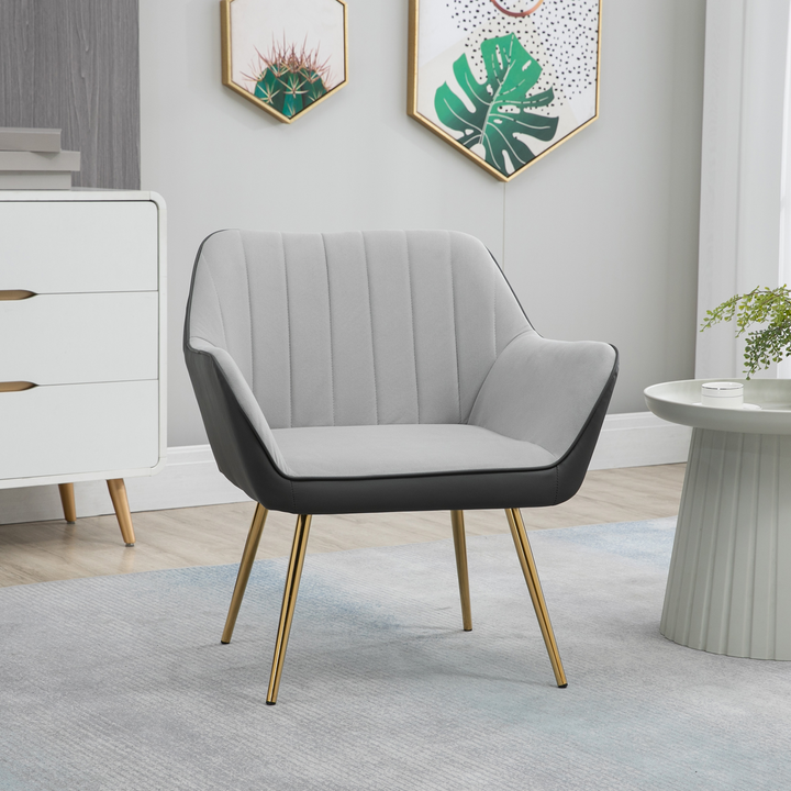 Modern Velvet Armchair with Gold Steel Legs in Light Grey – Luxurious Upholstered Accent Chair for Living Room & Bedroom - Premium  from Home Treasures - Just £121.99! Shop now at Home Treasures