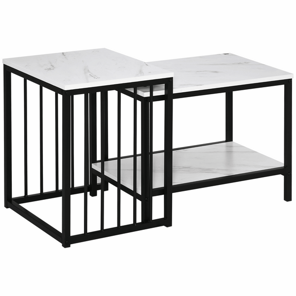 Modern Coffee Table Set - Marble-Effect Nesting Side Tables with Steel Frame, Elegant White and Black Design - Premium  from Home Treasures - Just £70.99! Shop now at Home Treasures