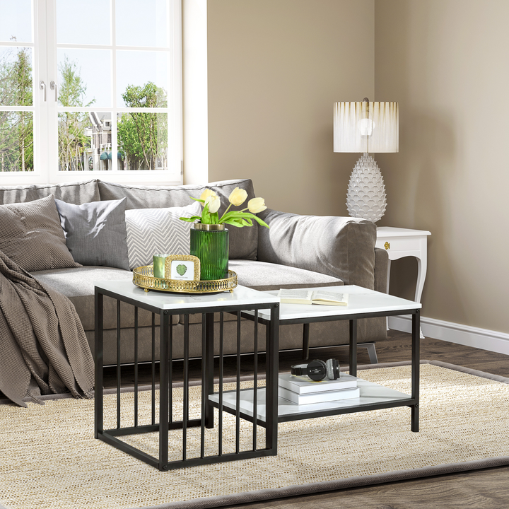 Modern Coffee Table Set - Marble-Effect Nesting Side Tables with Steel Frame, Elegant White and Black Design - Premium  from Home Treasures - Just £70.99! Shop now at Home Treasures