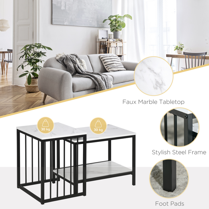 Modern Coffee Table Set - Marble-Effect Nesting Side Tables with Steel Frame, Elegant White and Black Design - Premium  from Home Treasures - Just £70.99! Shop now at Home Treasures