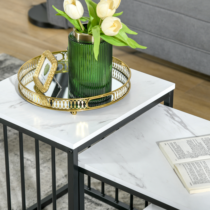 Modern Coffee Table Set - Marble-Effect Nesting Side Tables with Steel Frame, Elegant White and Black Design - Premium  from Home Treasures - Just £70.99! Shop now at Home Treasures