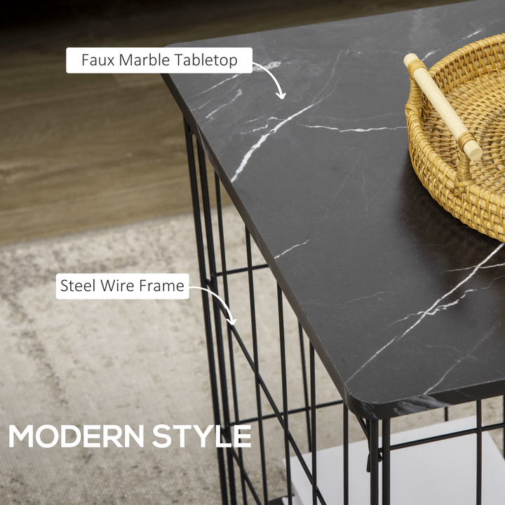 Set of 2 Coffee Tables with Marble Effect Board for Living Room & Bedroom, Black - Modern & Functional Design - Premium  from Home Treasures - Just £49.99! Shop now at Home Treasures