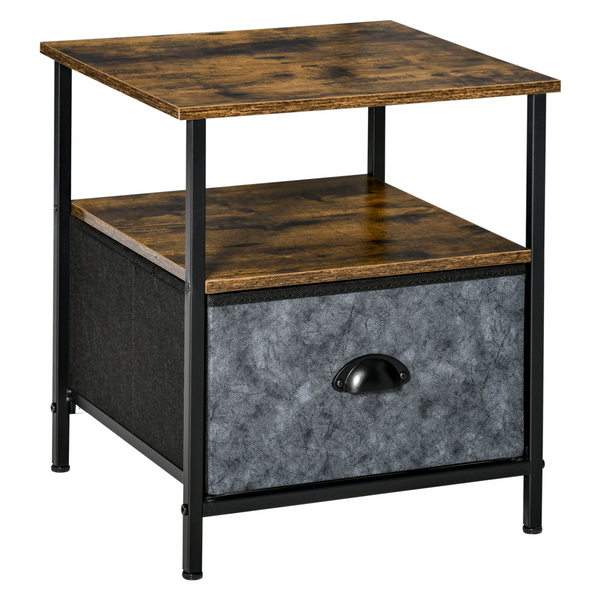 Rustic Brown Bedside Table with Non-Woven Fabric Drawer – Stylish Nightstand, Side Table, End Table - Premium  from Home Treasures - Just £43.99! Shop now at Home Treasures