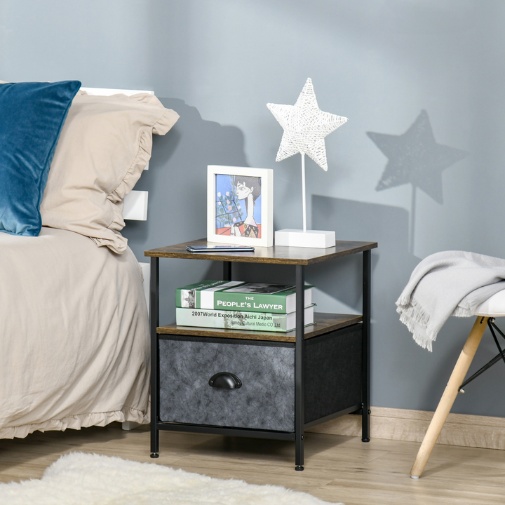 Rustic Brown Bedside Table with Non-Woven Fabric Drawer – Stylish Nightstand, Side Table, End Table - Premium  from Home Treasures - Just £43.99! Shop now at Home Treasures