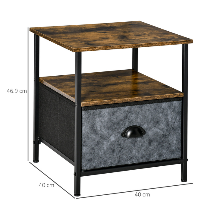 Rustic Brown Bedside Table with Non-Woven Fabric Drawer – Stylish Nightstand, Side Table, End Table - Premium  from Home Treasures - Just £43.99! Shop now at Home Treasures