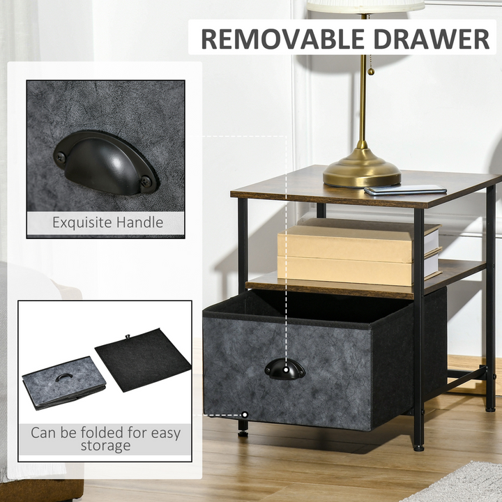 Rustic Brown Bedside Table with Non-Woven Fabric Drawer – Stylish Nightstand, Side Table, End Table - Premium  from Home Treasures - Just £43.99! Shop now at Home Treasures