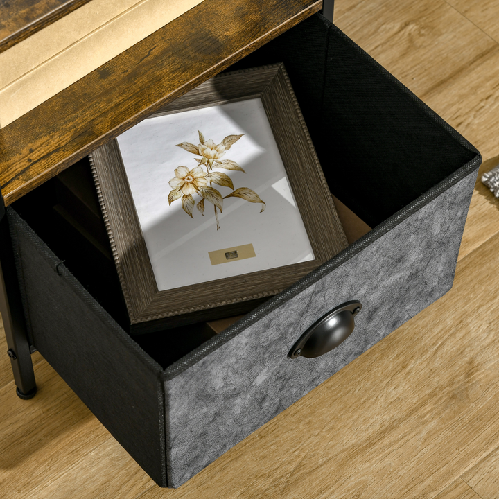 Rustic Brown Bedside Table with Non-Woven Fabric Drawer – Stylish Nightstand, Side Table, End Table - Premium  from Home Treasures - Just £43.99! Shop now at Home Treasures