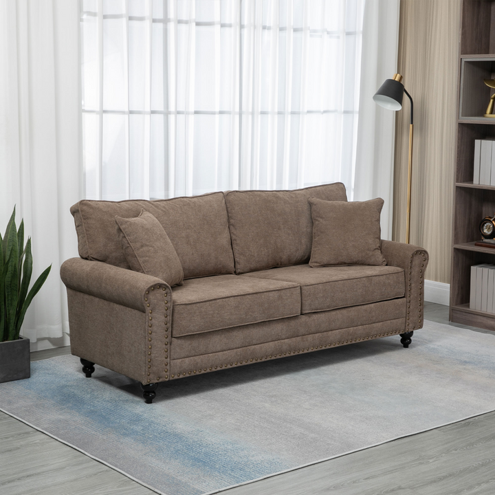 2 Seater Sofa with Nailhead Trim, Cushions, and Throw Pillows - Perfect for Small Spaces - Premium Sofas from Home Treasures - Just £413.99! Shop now at Home Treasures