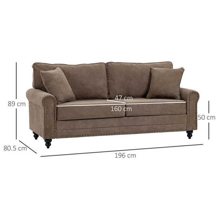 2 Seater Sofa with Nailhead Trim, Cushions, and Throw Pillows - Perfect for Small Spaces - Premium Sofas from Home Treasures - Just £413.99! Shop now at Home Treasures