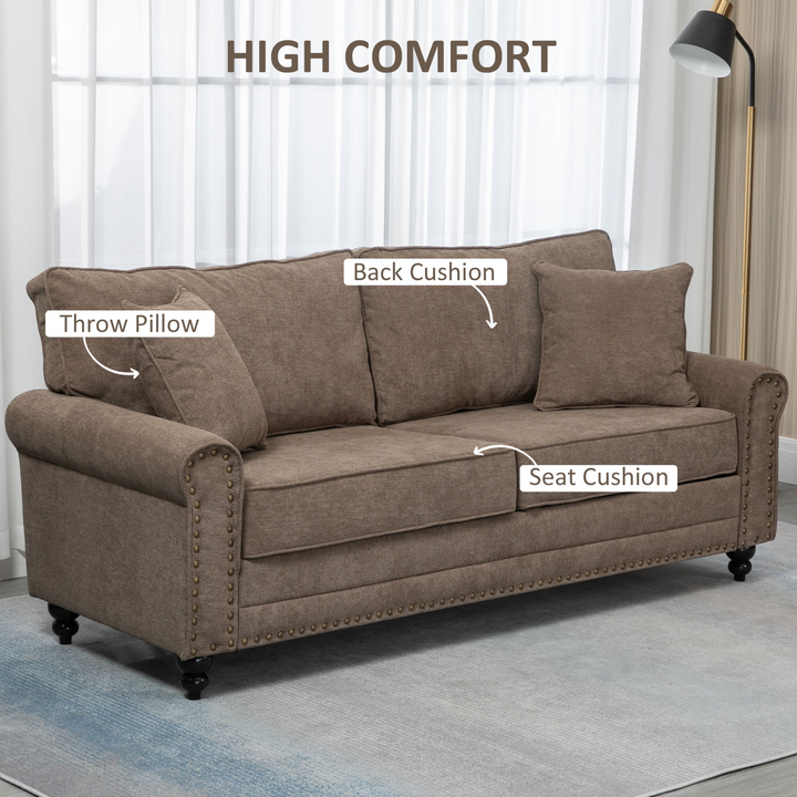 2 Seater Sofa with Nailhead Trim, Cushions, and Throw Pillows - Perfect for Small Spaces - Premium Sofas from Home Treasures - Just £413.99! Shop now at Home Treasures