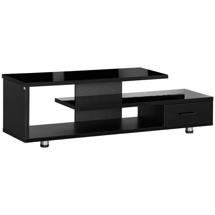 Modern High Gloss TV Unit with Storage Shelf & Drawer in Black - 135 x 35 x 41.7 cm - Perfect for Living Room, Bedroom, Office - Premium  from Home Treasures - Just £90.99! Shop now at Home Treasures