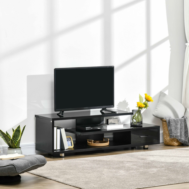 Modern High Gloss TV Unit with Storage Shelf & Drawer in Black - 135 x 35 x 41.7 cm - Perfect for Living Room, Bedroom, Office - Premium  from Home Treasures - Just £90.99! Shop now at Home Treasures