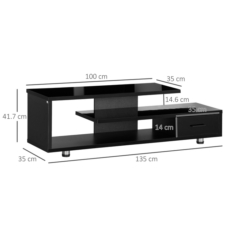 Modern High Gloss TV Unit with Storage Shelf & Drawer in Black - 135 x 35 x 41.7 cm - Perfect for Living Room, Bedroom, Office - Premium  from Home Treasures - Just £90.99! Shop now at Home Treasures