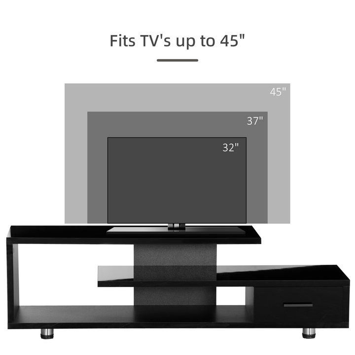 Modern High Gloss TV Unit with Storage Shelf & Drawer in Black - 135 x 35 x 41.7 cm - Perfect for Living Room, Bedroom, Office - Premium  from Home Treasures - Just £90.99! Shop now at Home Treasures