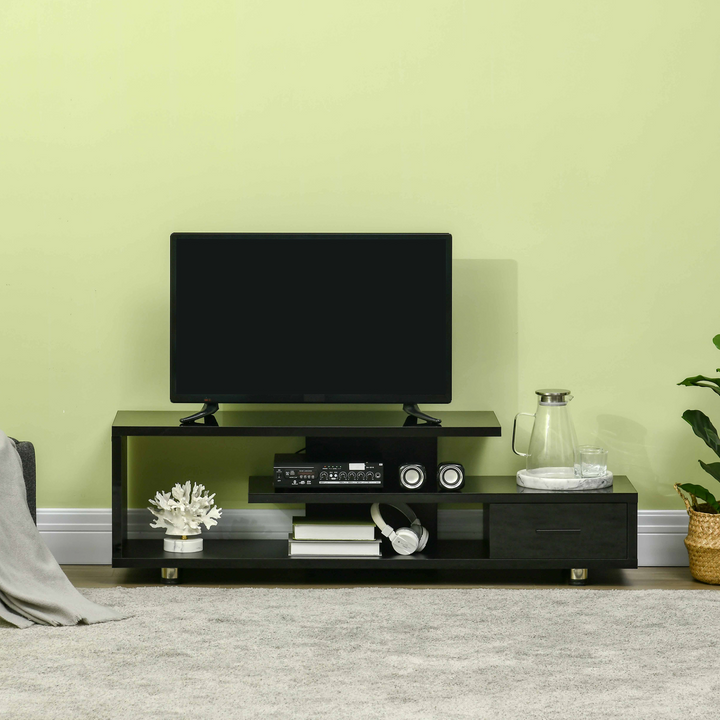 Modern High Gloss TV Unit with Storage Shelf & Drawer in Black - 135 x 35 x 41.7 cm - Perfect for Living Room, Bedroom, Office - Premium  from Home Treasures - Just £90.99! Shop now at Home Treasures