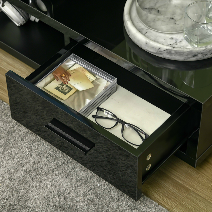 Modern High Gloss TV Unit with Storage Shelf & Drawer in Black - 135 x 35 x 41.7 cm - Perfect for Living Room, Bedroom, Office - Premium  from Home Treasures - Just £90.99! Shop now at Home Treasures